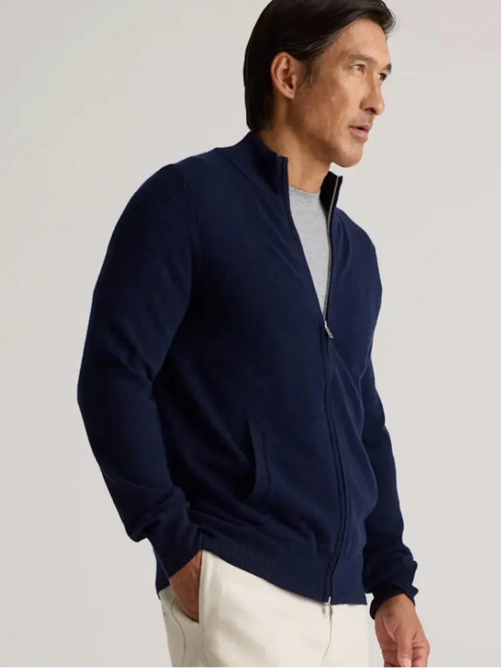 Quince Mongolian Cashmere Full Zip Sweater True Navy